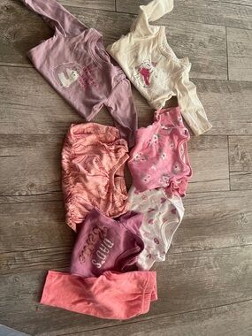Carter's Girls Pink, Purple and Cream Mix Bodysuit & Bottoms Bundle